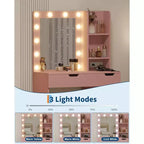 Coiffeuse avec miroir et lumières LED, Table de maquillage avec tiroirs et station de charge pour chambre à coucher