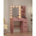 Coiffeuse avec miroir et lumières LED, Table de maquillage avec tiroirs et station de charge pour chambre à coucher