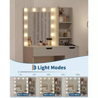 Coiffeuse avec miroir et lumières LED, Table de maquillage avec tiroirs et station de charge pour chambre à coucher