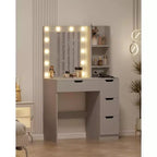Coiffeuse avec miroir et lumières LED, Table de maquillage avec tiroirs et station de charge pour chambre à coucher