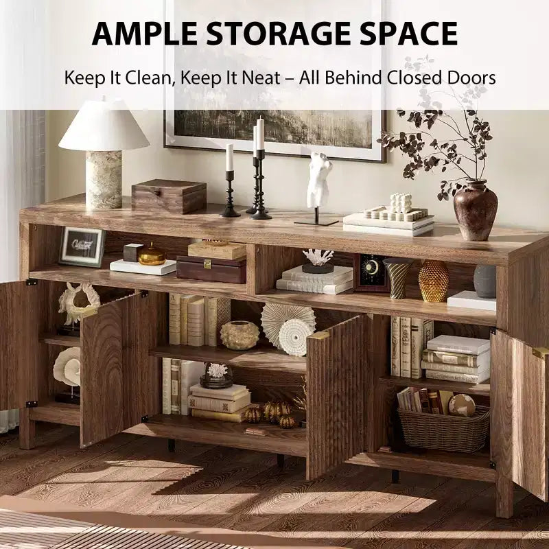 4-Door Fluted Sideboard Cabinet - 65.8 Inch Storage Buffet