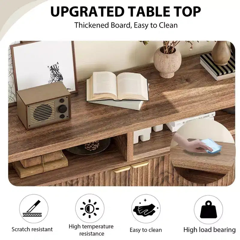 4-Door Fluted Sideboard Cabinet - 65.8 Inch Storage Buffet