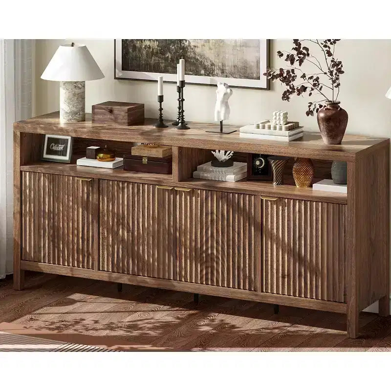 4-Door Fluted Sideboard Cabinet - 65.8 Inch Storage Buffet
