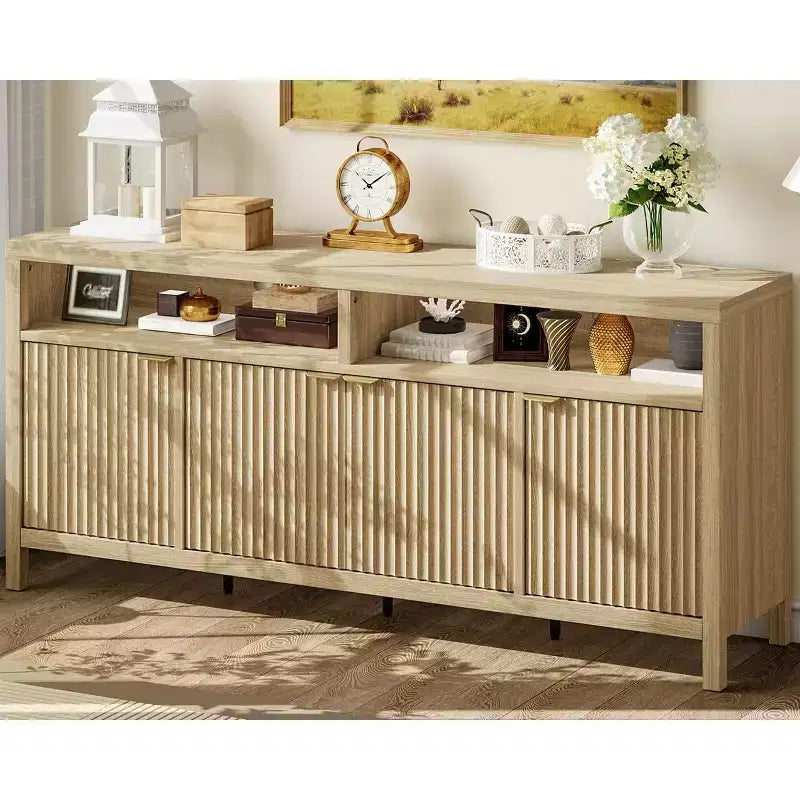 4-Door Fluted Sideboard Cabinet - 65.8 Inch Storage Buffet