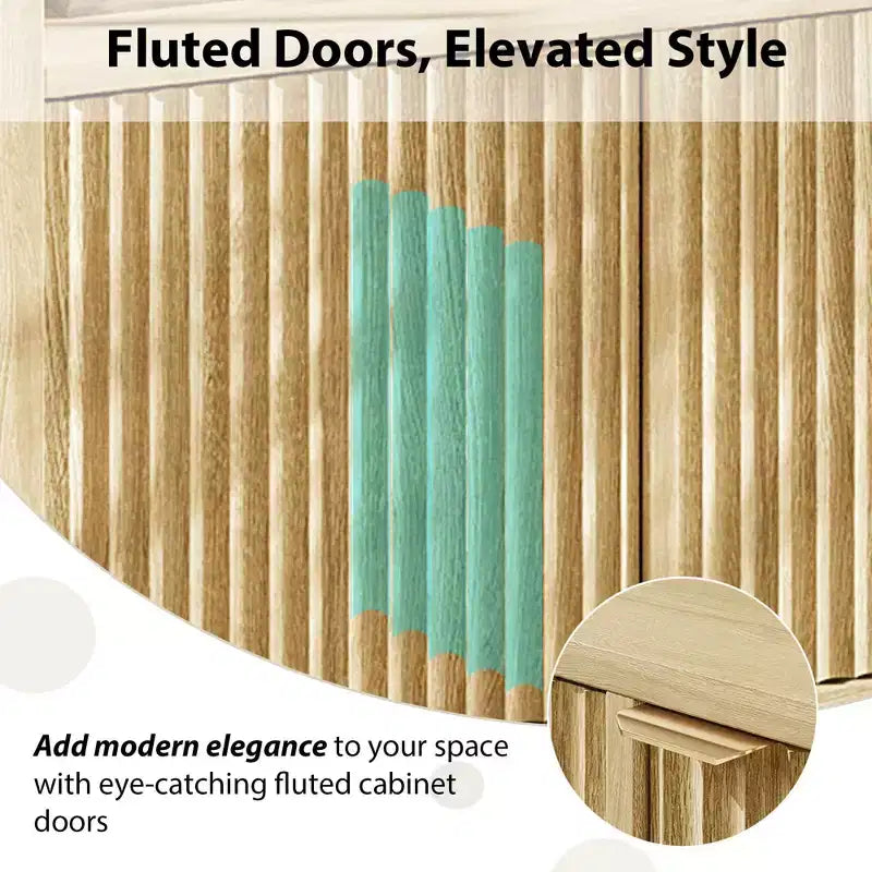 4-Door Fluted Sideboard Cabinet - 65.8 Inch Storage Buffet
