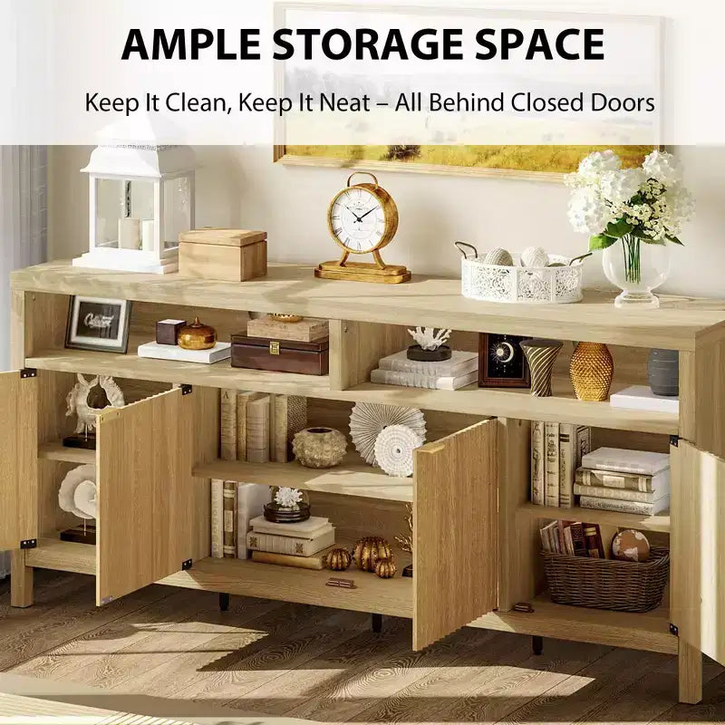 4-Door Fluted Sideboard Cabinet - 65.8 Inch Storage Buffet
