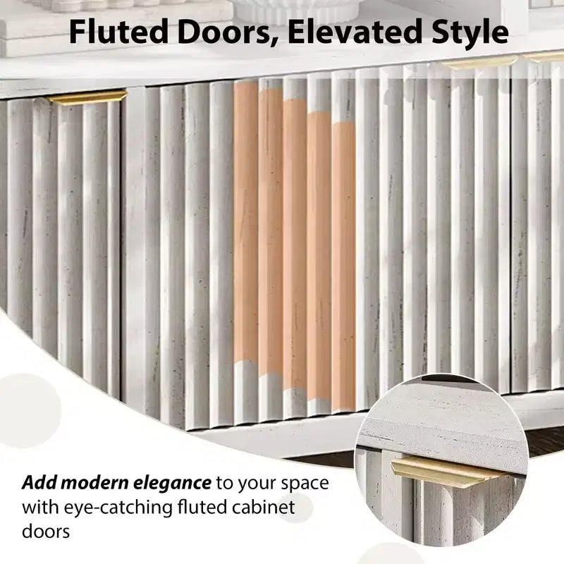 4-Door Fluted Sideboard Cabinet - 65.8 Inch Storage Buffet