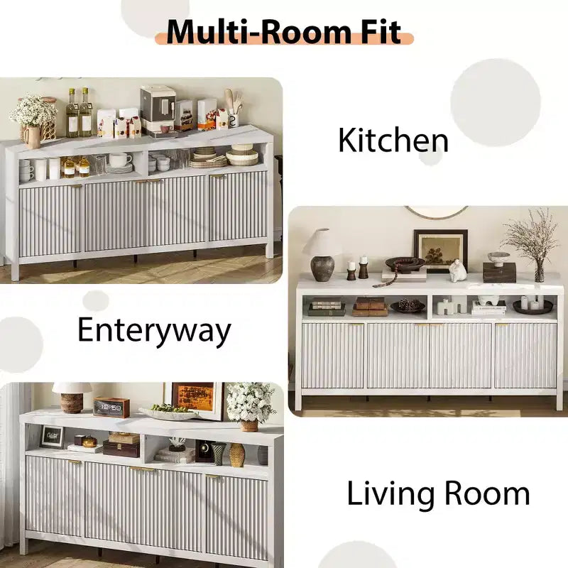 4-Door Fluted Sideboard Cabinet - 65.8 Inch Storage Buffet