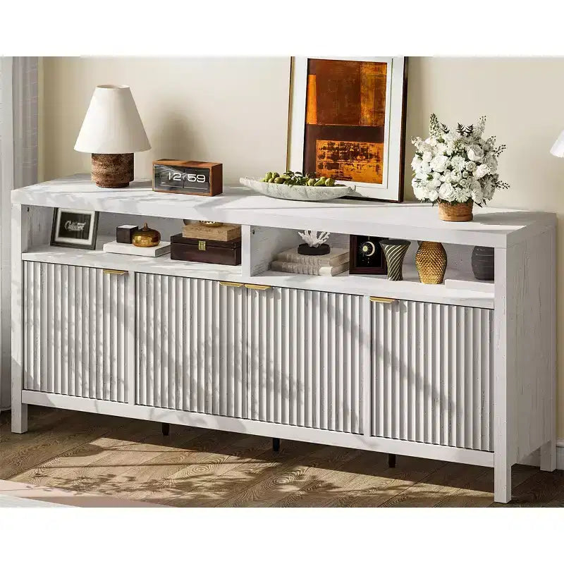 4-Door Fluted Sideboard Cabinet - 65.8 Inch Storage Buffet