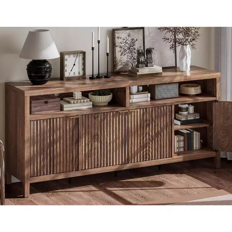 4-Door Fluted Sideboard Cabinet - 65.8 Inch Storage Buffet