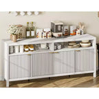 4 Door Recessed Sideboard, Large Kitchen Sideboard, Mid-Century Buffet Table Bar Coffee Bar Wooden Sideboard for Living Room Dining Room Entry
