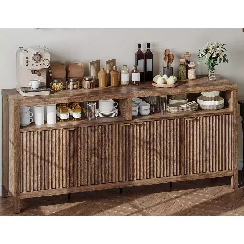 4-Door Fluted Sideboard Cabinet - 65.8 Inch Storage Buffet