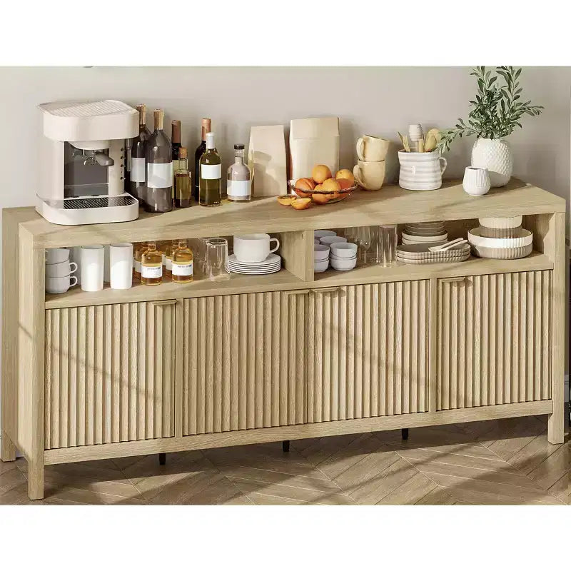 4-Door Fluted Sideboard Cabinet - 65.8 Inch Storage Buffet