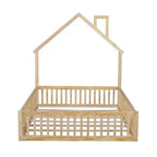 Lit plate-forme en forme de maison pleine grandeur avec barrière de sécurité pour enfants