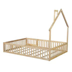 Lit plate-forme en forme de maison pleine grandeur avec barrière de sécurité pour enfants