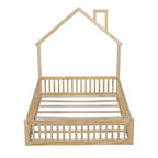 Lit plate-forme en forme de maison pleine grandeur avec barrière de sécurité pour enfants