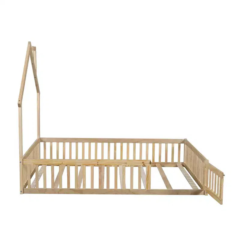 Full Size House Platform Bed with Guardrail for Kids