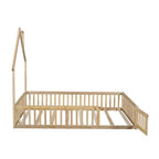 Lit plate-forme en forme de maison pleine grandeur avec barrière de sécurité pour enfants