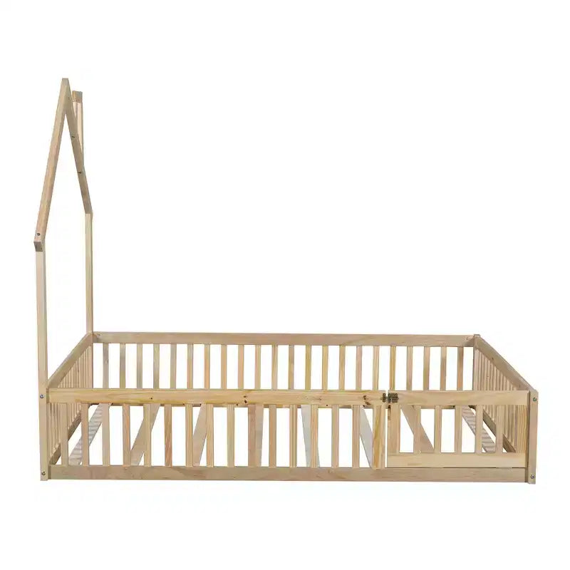 Full Size House Platform Bed with Guardrail for Kids