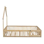 Lit plate-forme en forme de maison pleine grandeur avec barrière de sécurité pour enfants