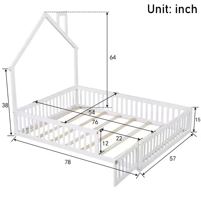 Full Size House Platform Bed with Guardrail for Kids