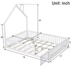 Lit plate-forme en forme de maison pleine grandeur avec barrière de sécurité pour enfants