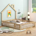 Lit plate-forme en forme de maison pleine grandeur avec barrière de sécurité pour enfants