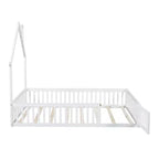 Lit plate-forme en forme de maison pleine grandeur avec barrière de sécurité pour enfants