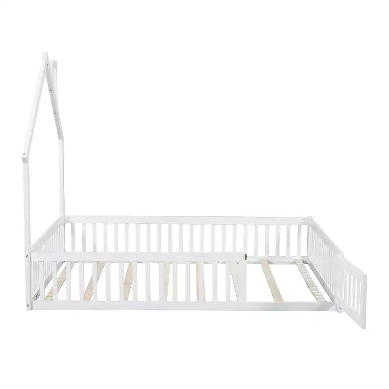 Full Size House Platform Bed with Guardrail for Kids