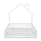 Lit plate-forme en forme de maison pleine grandeur avec barrière de sécurité pour enfants