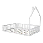 Lit plate-forme en forme de maison pleine grandeur avec barrière de sécurité pour enfants