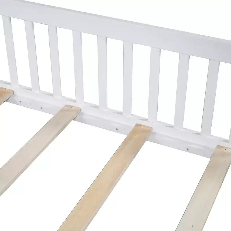 Full Size House Platform Bed with Guardrail for Kids