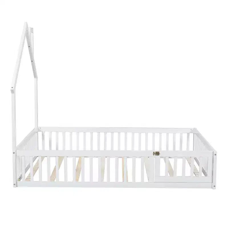 Full Size House Platform Bed with Guardrail for Kids