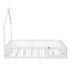 Lit plate-forme en forme de maison pleine grandeur avec barrière de sécurité pour enfants