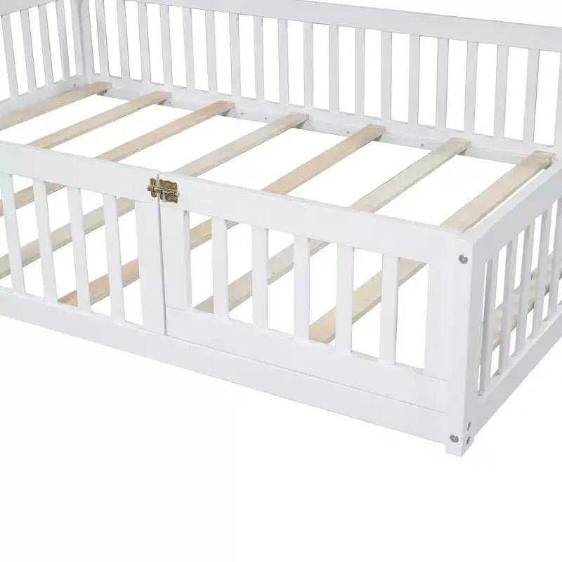 Full Size House Platform Bed with Guardrail for Kids