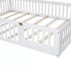 Lit plate-forme en forme de maison pleine grandeur avec barrière de sécurité pour enfants