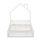 Lit plate-forme en forme de maison pleine grandeur avec barrière de sécurité pour enfants