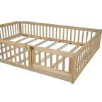 Lit plate-forme en forme de maison pleine grandeur avec barrière de sécurité pour enfants