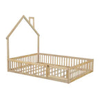 Lit plate-forme en forme de maison pleine grandeur avec barrière de sécurité pour enfants