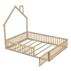 Lit plate-forme en forme de maison pleine grandeur avec barrière de sécurité pour enfants