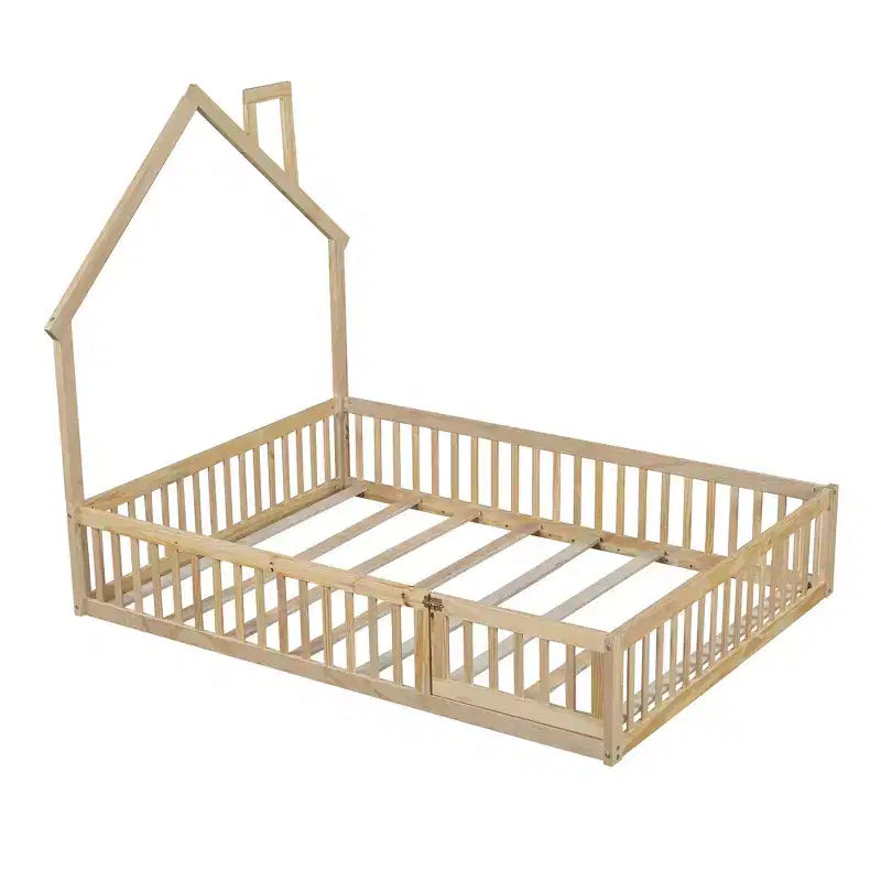 Full Size House Platform Bed with Guardrail for Kids
