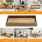 Grand plateau de service en bois d'acacia de 43 cm avec poignées en métal - Marron