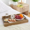 17-Inch Acacia Wood Serving Tray with Metal Handles - Brown