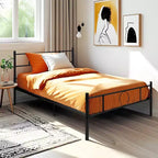 FurnitureR Twin Size Metal Bed Frame with Headboard and Footboard  Under Foundation Storage, No Box Spring Needed, Black