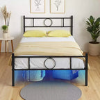 Cadre de lit simple en métal avec tête et pied de lit - Espace de rangement sous le lit, pas besoin de sommier, noir