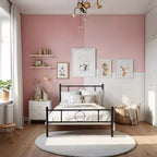 Cadre de lit simple en métal avec tête et pied de lit - Espace de rangement sous le lit, pas besoin de sommier, noir