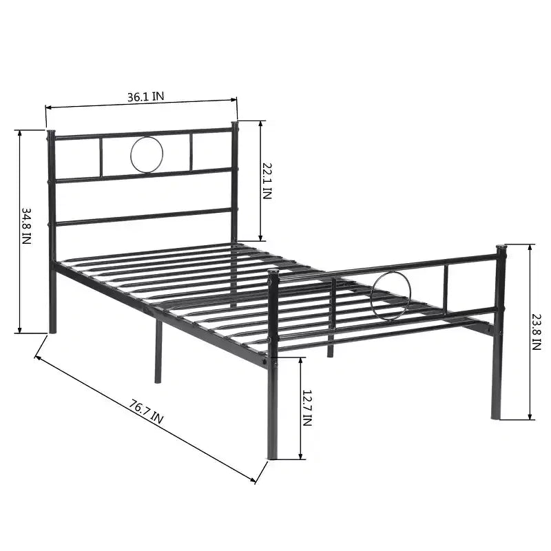 Twin Size Metal Bed Frame with Headboard and Footboard - Under Bed Storage Space, No Box Spring Needed, Black