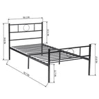Cadre de lit simple en métal avec tête et pied de lit - Espace de rangement sous le lit, pas besoin de sommier, noir