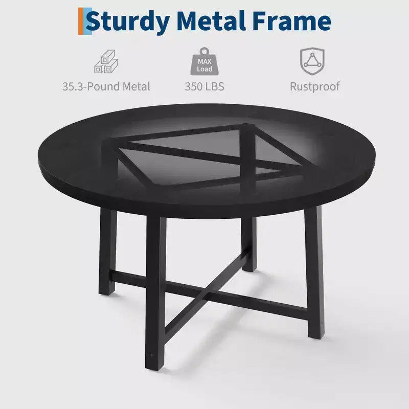 47-Inch Round Dining Table for 4 - Wood Top with Metal Frame