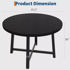Table à manger ronde de 47 pouces pour 4 personnes - Plateau en bois avec cadre en métal